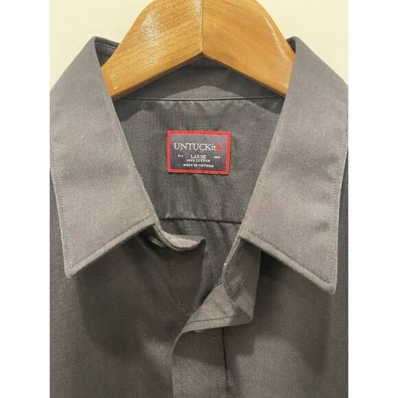 UNTUCKIT Shirt Men Black Button Up Dress Solid Casual Cotton Adult Red Accent L - Picture 5 of 5
